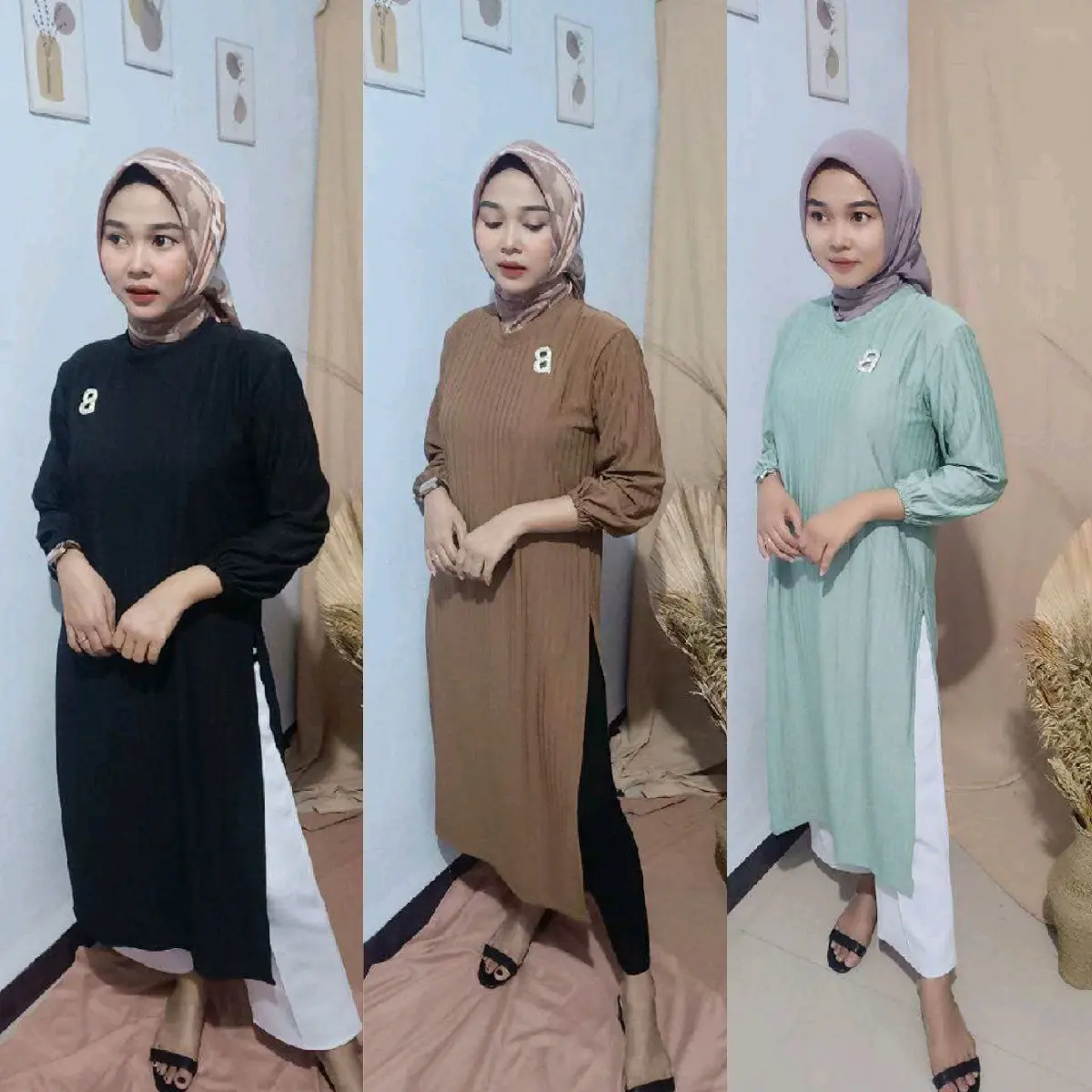 Tunik Knit Premium Wanita Masakini Buju Wanita Belahan samping kekinian Muslim Nyaman Formal Karet Variasi