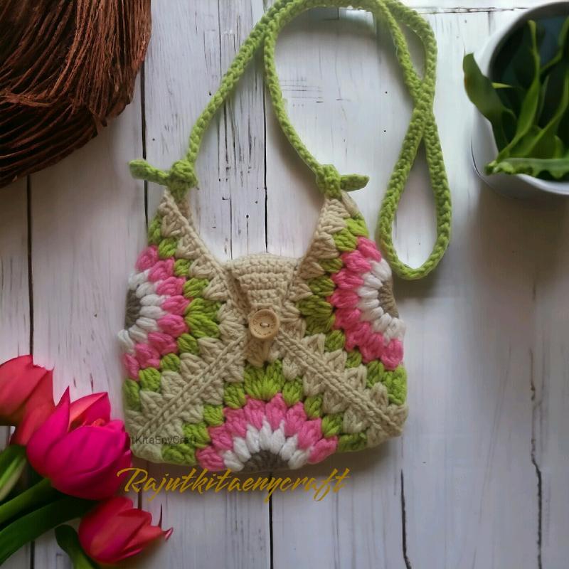Tas slempang bahu wanita rajut grany sunrise Selempang 4