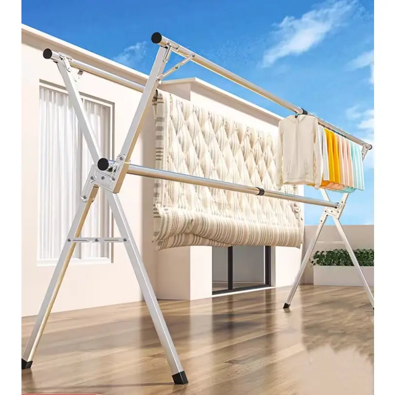 240cm Jemuran Baju Lipat Stainless Steel Jemuran Pakaian Tempat Jemuran Baju Jemuran hanger Portable Outdoor / Indoor