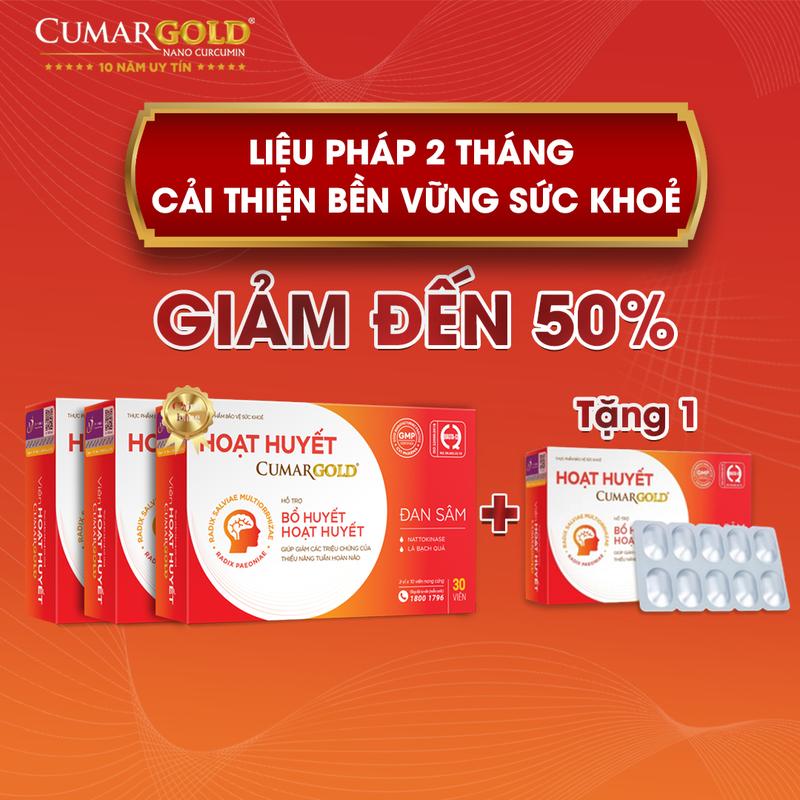 [COMBO 3 HỘP TẶNG 1 HỘP] Hoạt Huyết Cumar Gold - Tăng Cường Tuần Hoàn Khí Huyết, Cải Thiện Suy Nhược Thần Kinh, Giảm Tê Bì Tay Chân, Giảm Đau Cổ Vai Gáy - Công Thức Đông Dược Cổ Truyền Huyết Phủ Trục Ứ Thang (1 Hộp/ 30 Viên)