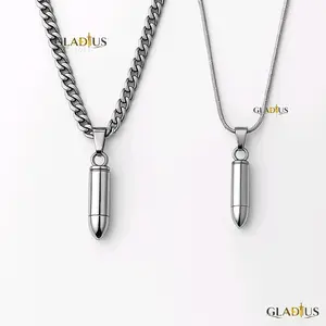 Kalung Rantai Titanium Liontin Peluru Silver Pria Wanita