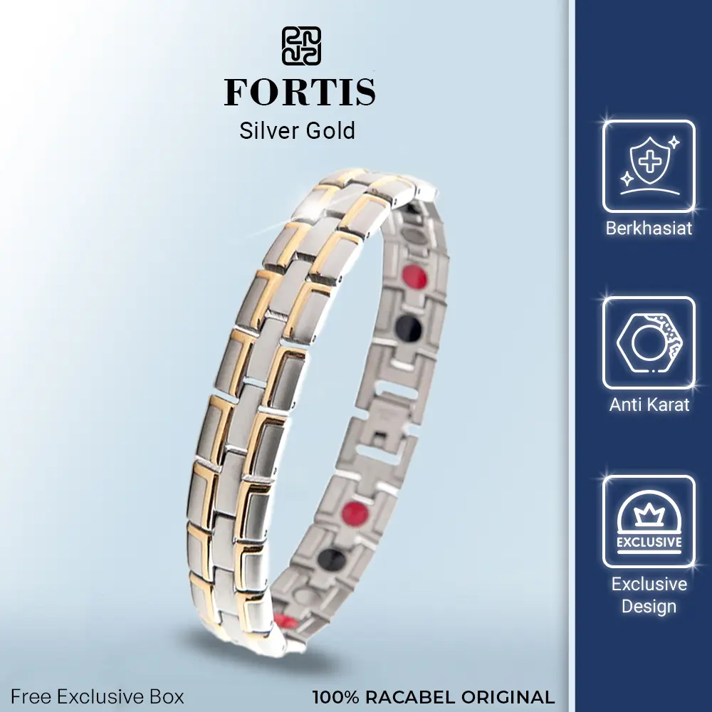 Gelang Kesehatan Magnetik Asli Racabel Fortis Silver Emas Untuk Pria dan Wanita