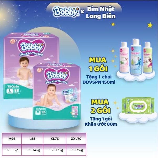 (Có quà theo ảnh)Tã quần BOBBY ULTRA + tinh chất gạo non mỏng  size M96/L88/XL76/XXL70 miếng