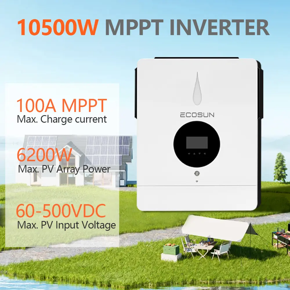 ECOSUN Hybrid Solar Inverter 10.5KW MPPT 180A Solar Charge Off Grid DC 48V To 230V Pura Sine Wave Off Grid Inverter Max PV 500V