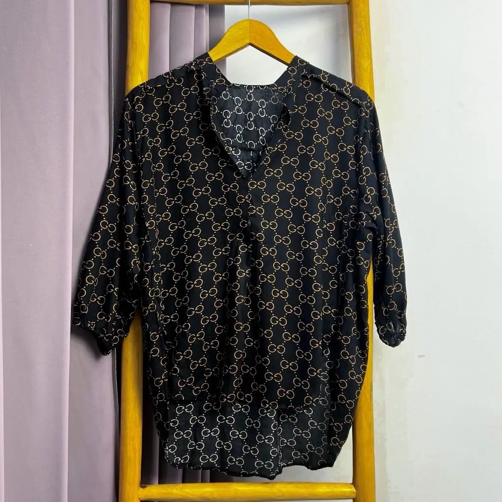 Fuxi Kemeja Blouse Jumbo Wanita Lengan Panjang Atasan Oversize Setrip Nyaman