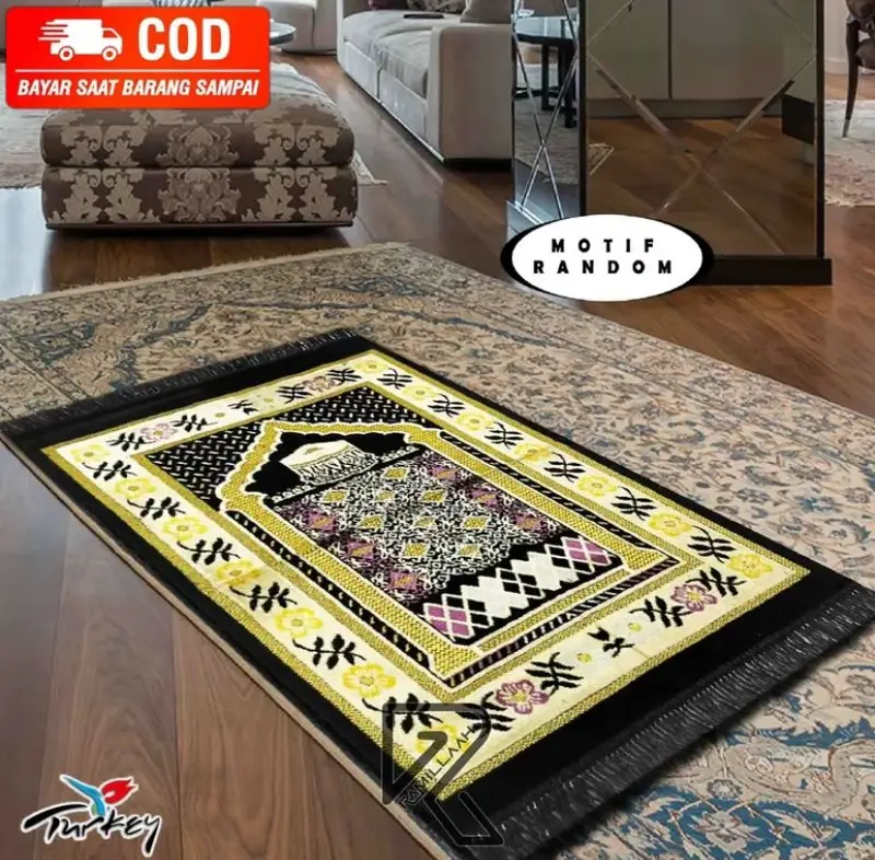 Sajadah Eklusif Motif Turki Premium Ukuran Besar 110x70cm Bahan Bulu Beludru Lembut Muslim Spigel Semi Karpet Anti Slip 1