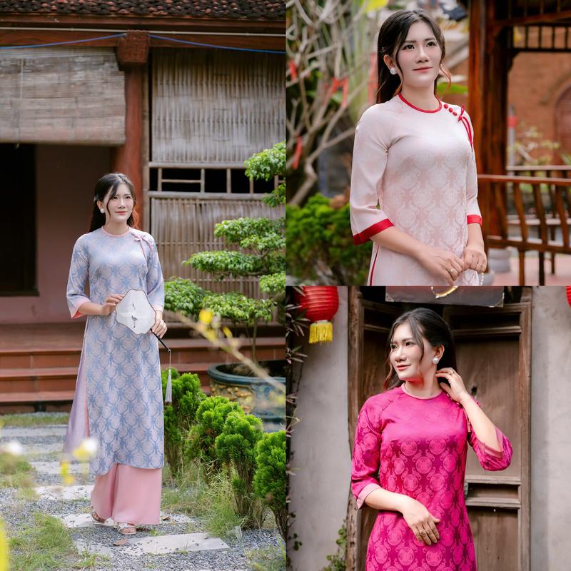 Áo Dài Cách Tân Dáng Xuông Mẫu Gấm Chữ Thọ Sang Trọng Vải Lụa Mịn Cổ Tròn Kết Hoa Thủ Công Bằng Tay Phong Cách Truyền Thống Hiện Đại Chất Liệu Sang Trọng Thiết Kế Tinh Xảo