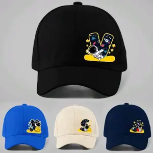 Topi Inisial A-Z Gambar Astronot Sablon DTF/ Untuk Usia 3-8 Tahun/ Model Baseball Cap Anak Fashion
