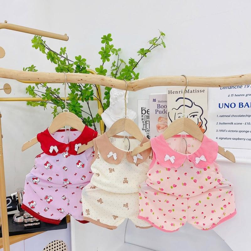Com Bo 3 bộ _ 5 bộ đồ bé gái chất tăm lạnh mềm mát Đồ bộ bé gái dễ thương từ 5-15kg 1