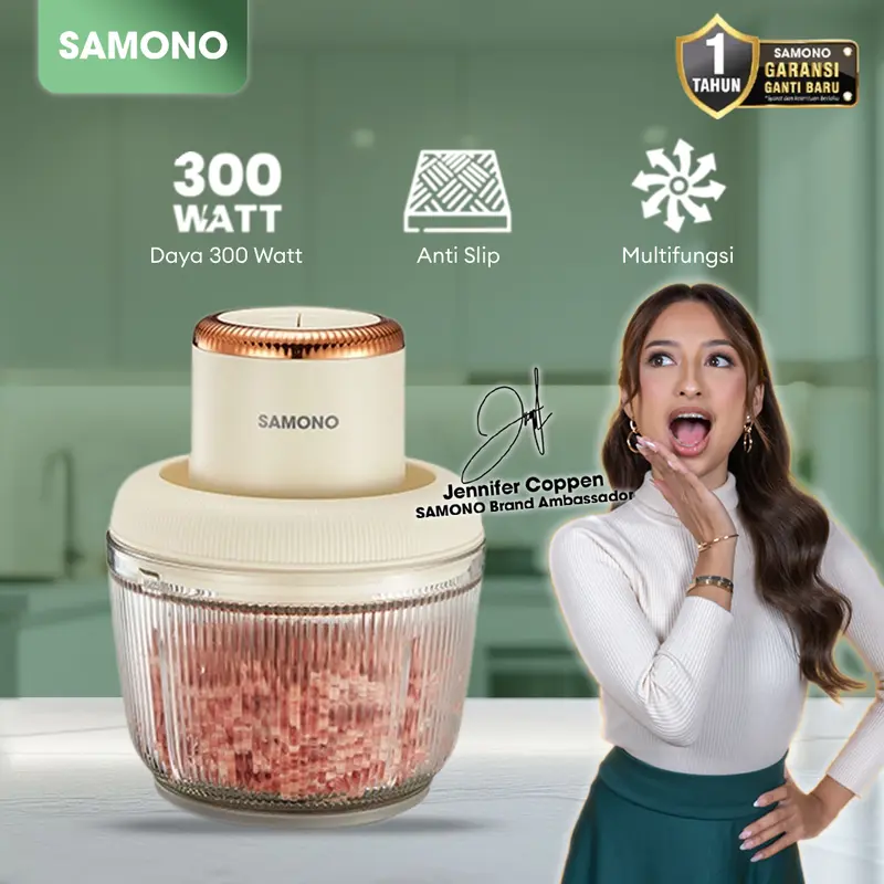 (BISA COD) Samono Food Chopper 2 in 1 kapasitas 2,2L dan 300ml Multifungsi 300 Watt Pengggiling Daging Penghalus Makanan (SW-CD300) Stainless Wadah Mesin Pengaduk Pisau 0