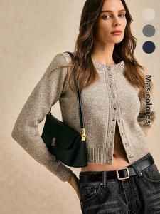 Cárdigan de punto de cuello redondo para mujer, suéter de manga larga a la moda con diseño único, prendas de punto suaves y cómodas para estar a la moda