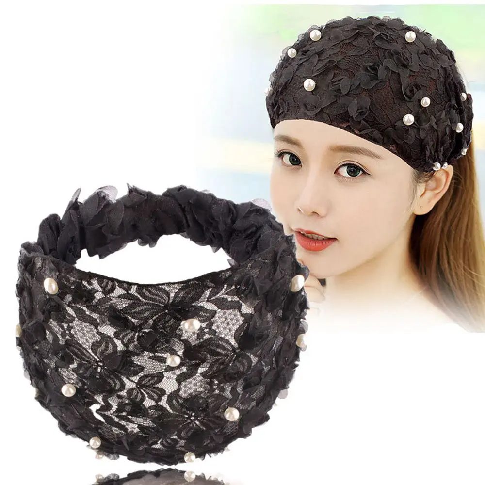 Mũ Đội Đầu Ngọt Ngào Cho Nữ, Băng Đô Ren Quấn Đầu Hàn Quốc, Lưới Bên Rộng, Không Trượt, Hoa