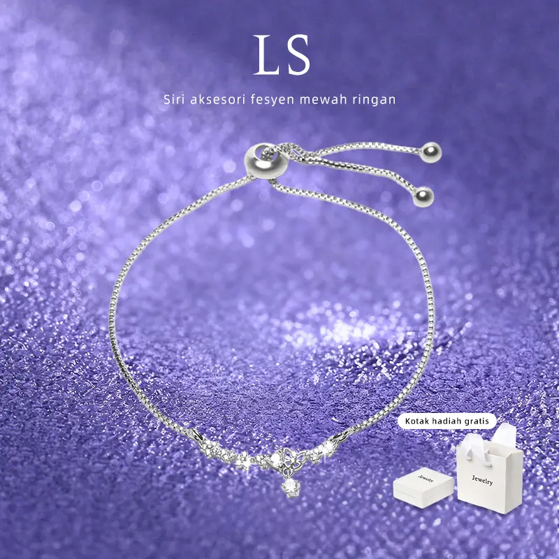 Gelang Aksesoris Wanita Kekinian- Gelang Tangan Adjustable bunga chain bracelet zirconia perhiasan perak fuji & Lapis Perak Anti Karat，Model Rantai Kait Minimalis Cocok Sehari