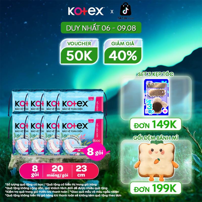 [GIÁ SỐC] 8 gói băng vệ sinh nữ Kotex Bảo Vệ Toàn Diện ban ngày 23cm Siêu mỏng cánh, Mặt lưới, Thấm hút tốt, Khử mùi ,Chống tràn, 20 miếng/gói, bvs kinh nguyệt nhiều, miễn phí vận chuyển, chính hãng, tampon, dành cho phụ nữ mang thai và sau sinh.