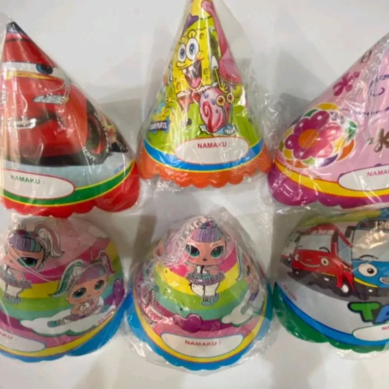 Topi ulang tahun koboi anak isi 10 pcs topi karakter kerucut happy birthday
