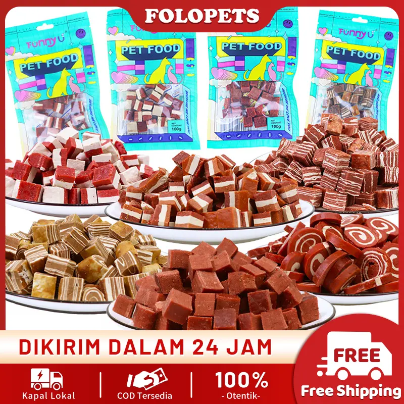 FOLOPETS Snack Kucing 100g - Cemilan Natural (Ayam, Bebek, Sapi), Cocok untuk Pencernaan Sensitif & Semua Usia! 0