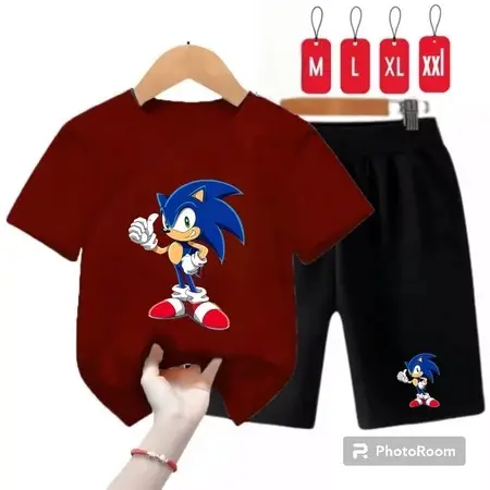 Setelan Anak2 motif sonic 2-10 thn / Stelan kaos Anak-Anak / Baju Anak Celana Pendek 4