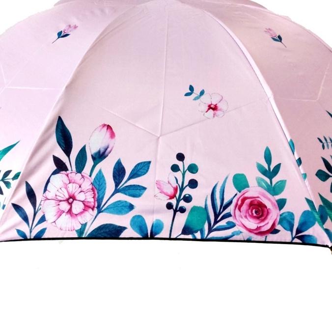 (521)Payung Fancy Motif Bunga Rose Dalam Hitam Anti UV/PREMIUM UMBRELLA 5