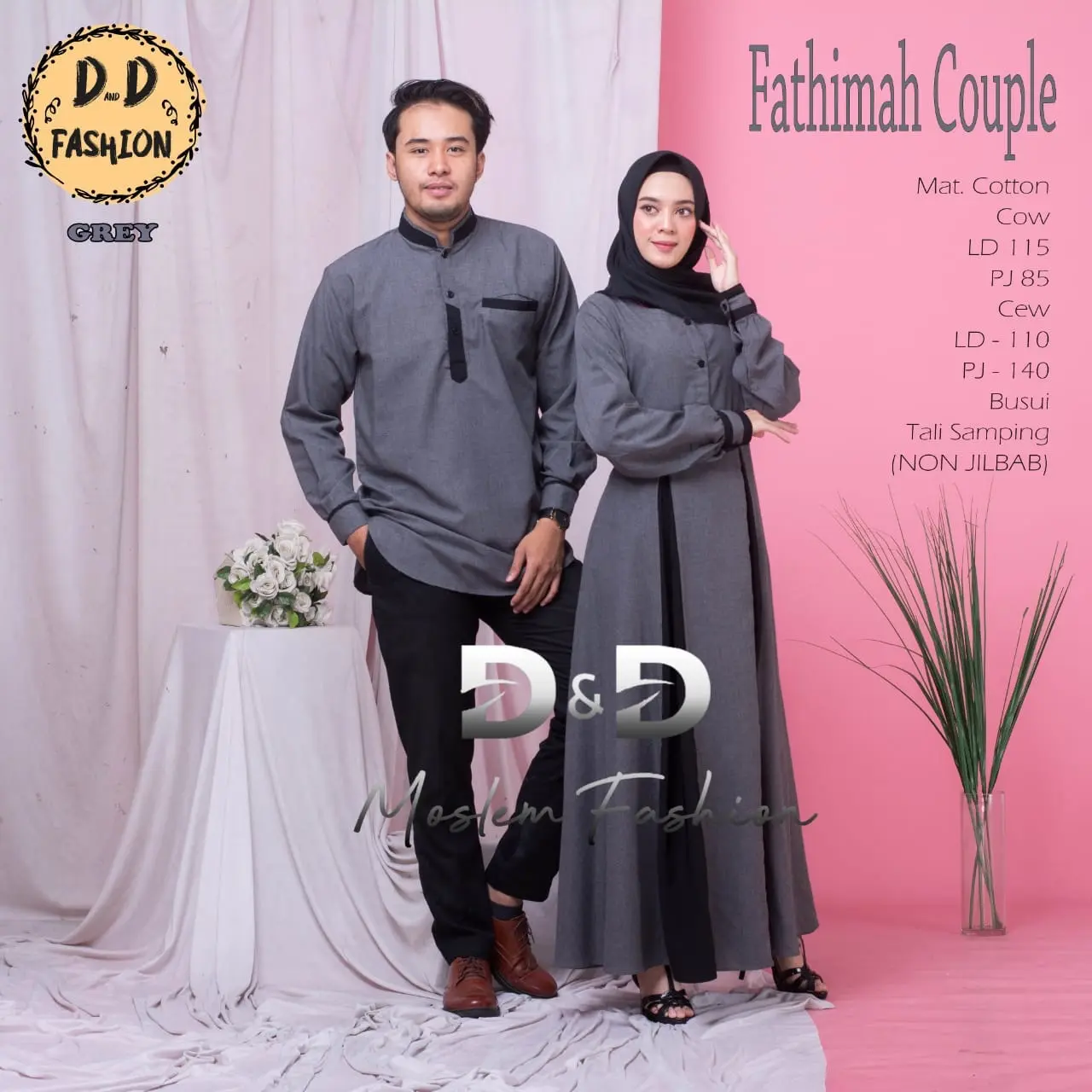 FATHIMAH COUPLE PREMIUM / Baju Pasangan Lebaran Muslim Syari Gamis Kurta Panjang / Couple Cotton Oversize Kombinasi Dress Kondangan Pesta Keluarga Wanita