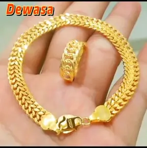 Gelang dan Cincin Wanita Titanium Gold Pree Aksesoris Perhiasan Elegan