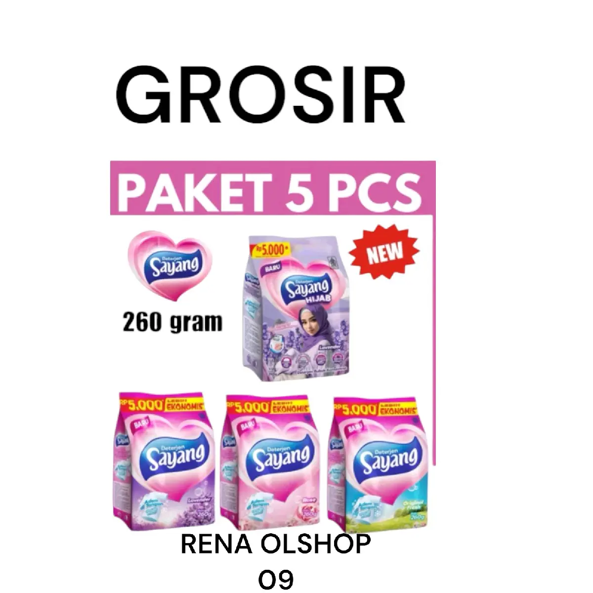 (paket 5 pcs): 5 pcs DETERGENT SAYANG 260g220g