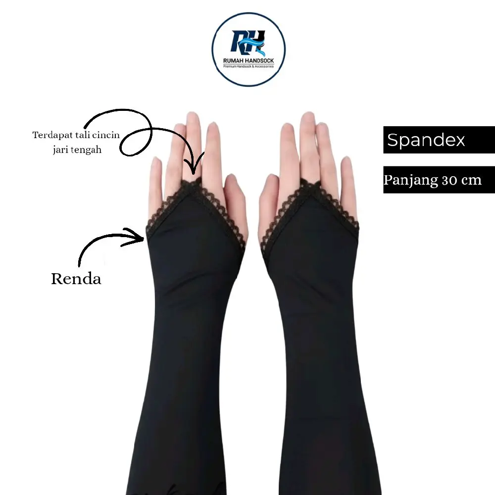 Rumah Handsock Handsock Renda Hitam Stela Premium Spandex Cincin Jari Tengah Renda Rapi Elegan Cocok Hijabers & Busui Friendly