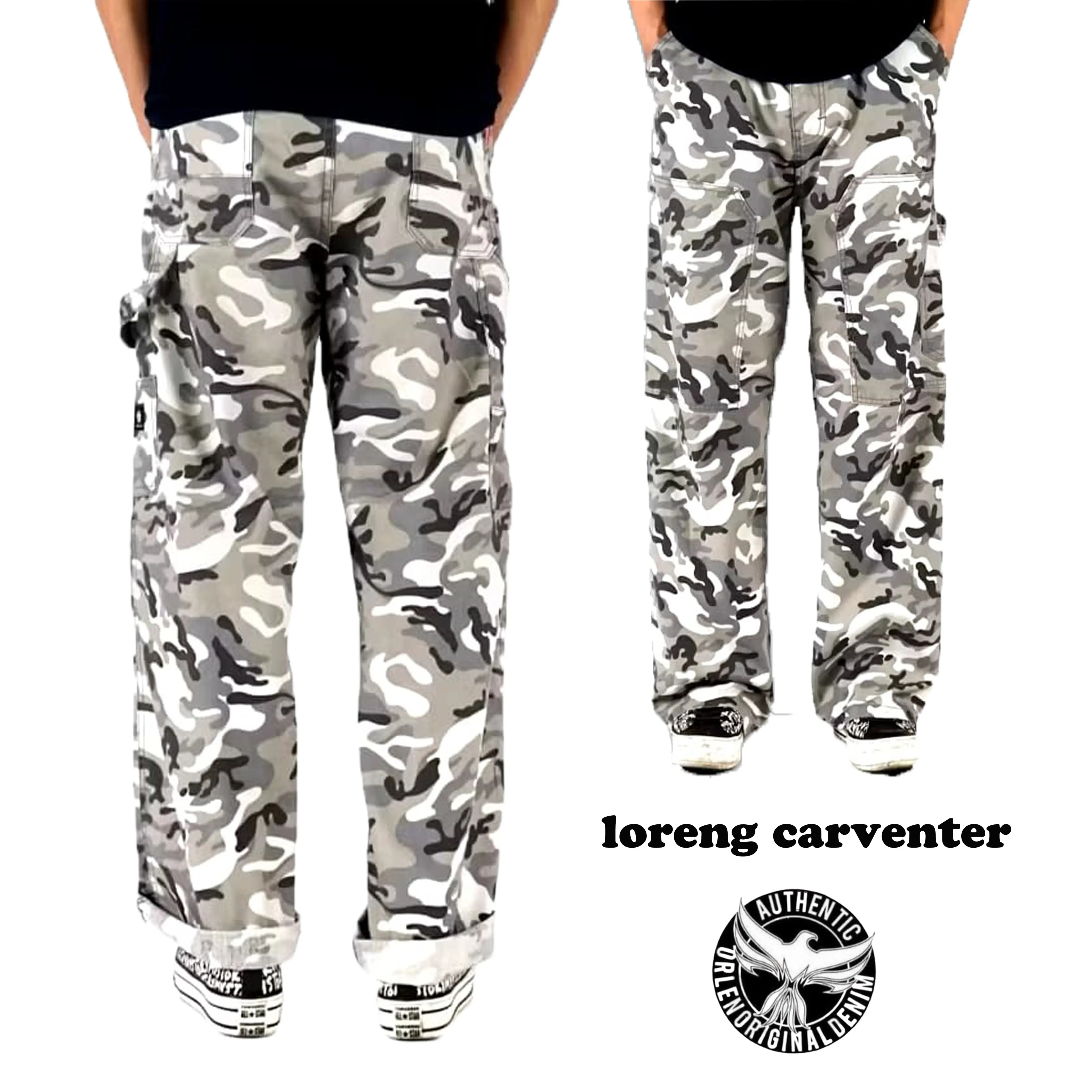 Celana Panjang loreng pria Carpenter kargo camo pant reguler loose gombrong Motif Nyaman Keren Lembut Katun Fit