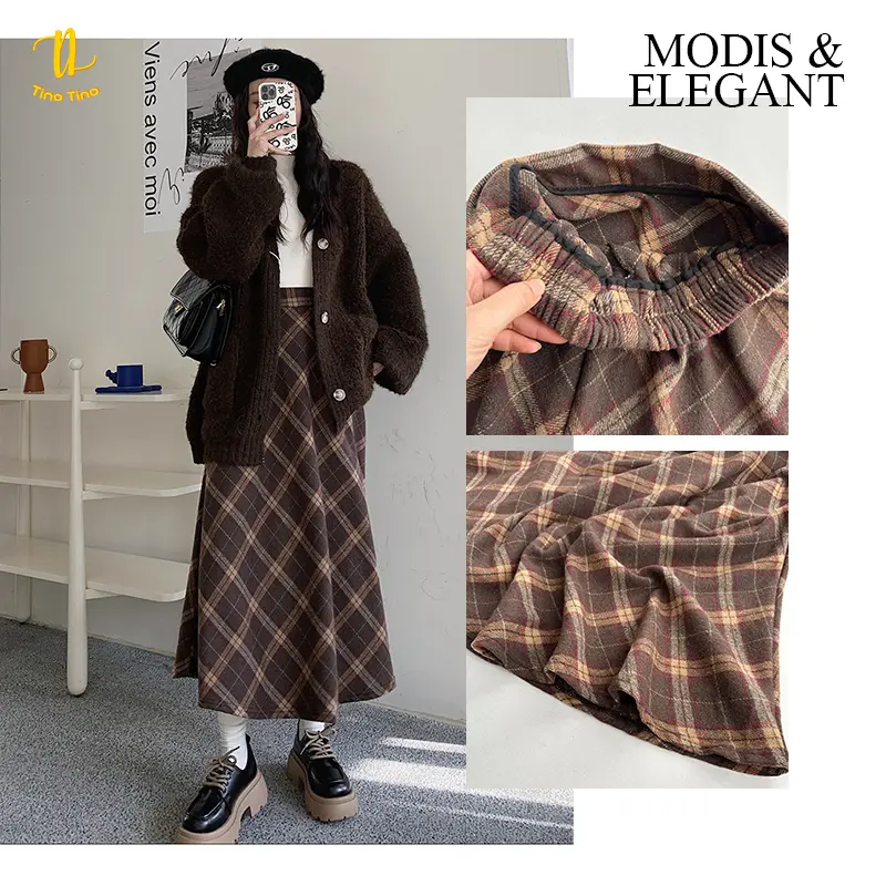 TINO TINO Rok Wanita Highwaist Flare Plaid Skirt Korean Style H1287 Rok Wanita Import Women Skirt Flanel Casual Kain Nyaman 6