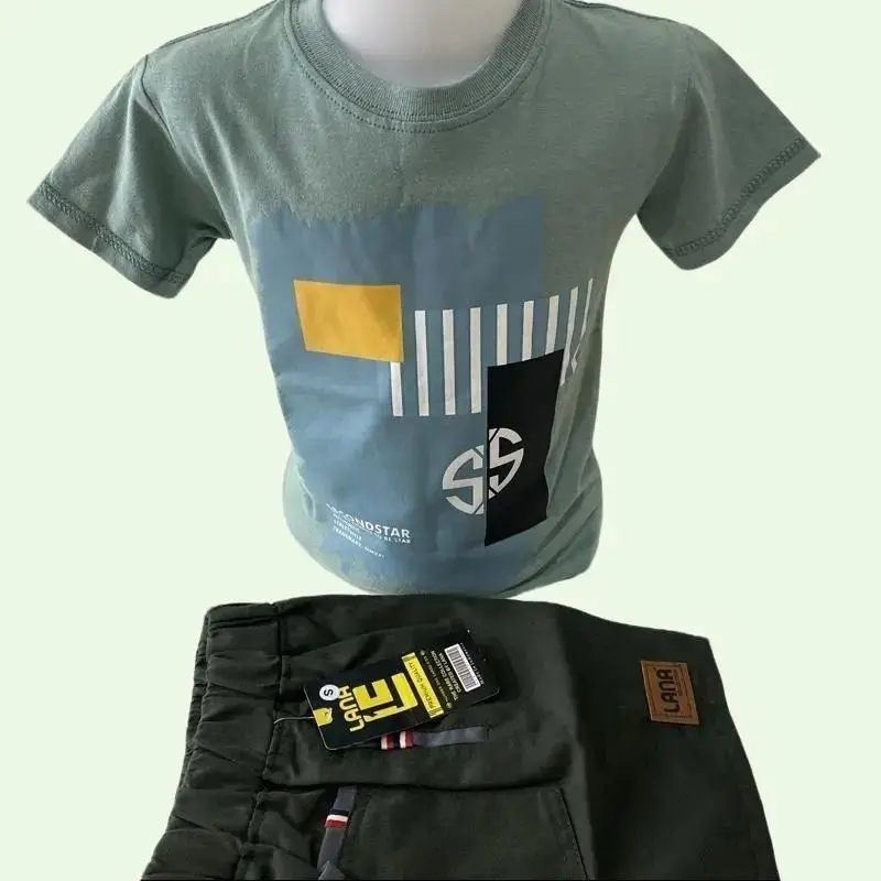 SETELAN ANAK USIA 1-8 THN Distro Katun Anak-Anak Fashion Kaos Cotton Combed 30s & Celana Pendek Katun Drill Tahan Lama Nyaman Dipakai Parsel Parsel 0