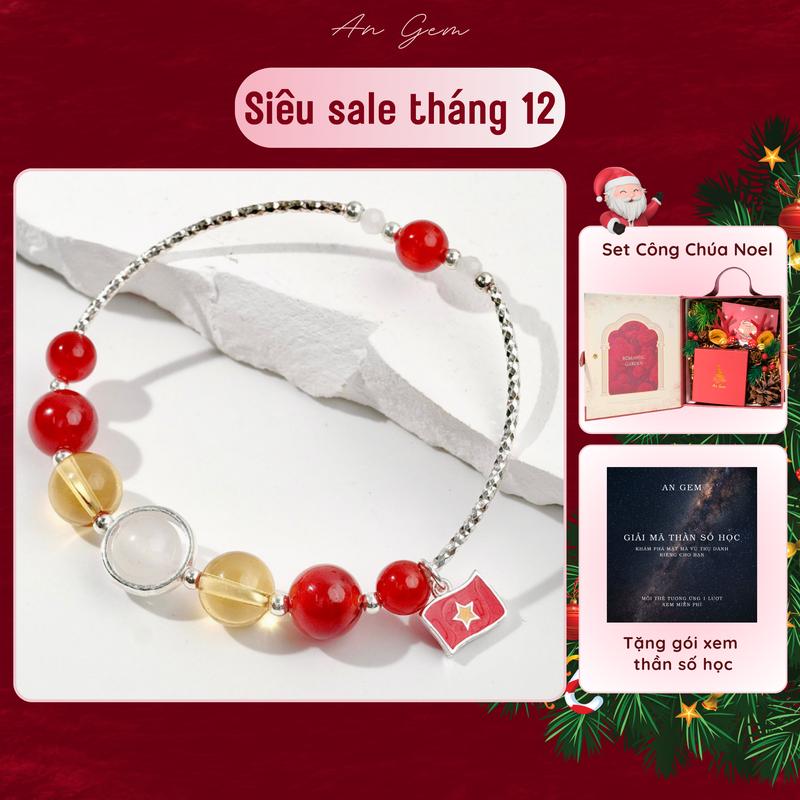  Vòng tay Lá cờ Việt Nam S925 An gem đá năng lượng TA Vàng mix mã não đỏ full charm bạc S925,Vòng tay nữ đẹp ngày lễ thống nhất đất nước 30 tháng 4,món quà lễ truyền thống phong thuỷ phụ kiện đeo tay nữ quà tặng sinh nhật  TẶNG GÓI XEM THẦN SỐ HỌC  