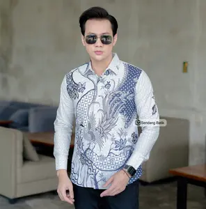 Kemeja Batik Motif Sakawira Putih Slimfit Pria Lengan Panjang Lapis Furing Erro Bahan Katun Nyaman Mewah Baju Kondangan Kerja Modern