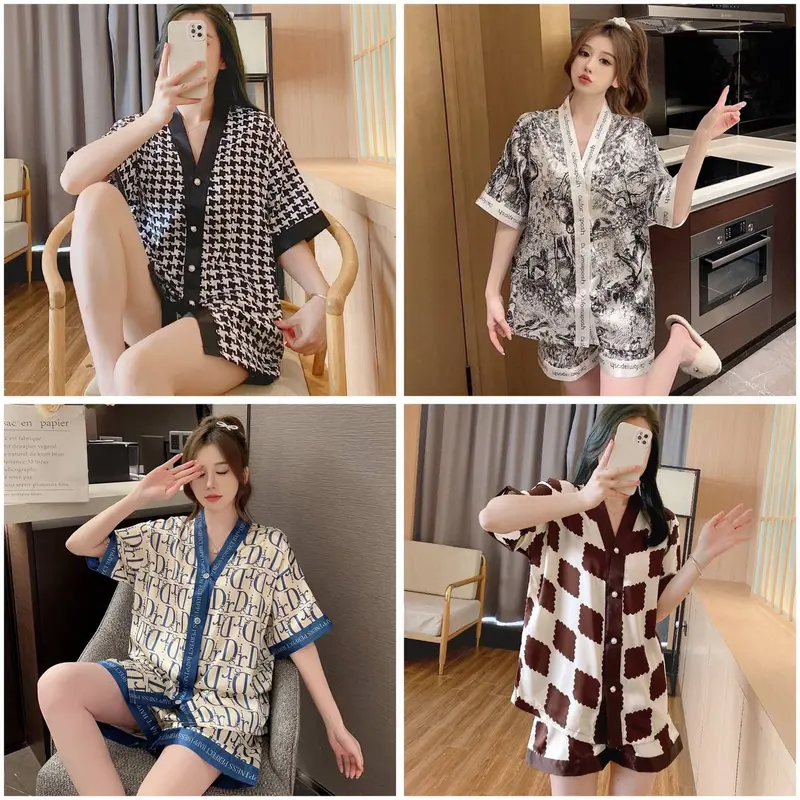 COD Piyama Wanita Kancing Depan baju tidur wanita Best Quality SATIN murah mewah elegan Piyama satin Fit piyama one set 1