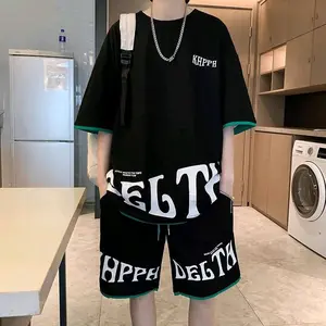 One Set Pria Big Size S - 5XL Setelan Pria Celana Pendek + Kaos Korean Style California Motif Full Printing Harajuku Black Wide High Men American Hitam Nyaman Shorts Distro Waist Casual Santai Viral Putih Kombinasi Boxer Combed Navy Fleece Katun Cowok Low