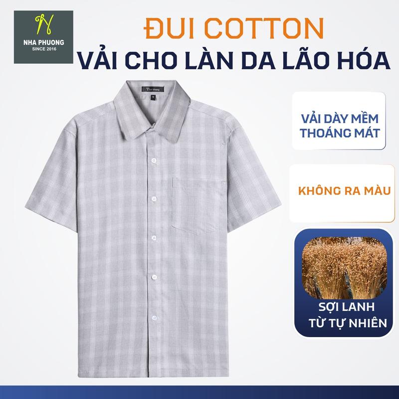 Áo sơ mi cổ bẻ nam tay ngắn trung niên vải xô đũi mềm mát dành cho người lớn tuổi ATK12 Menswear Có Cổ Shirt áo  sơ  mi  trắng  nam  form  rộng