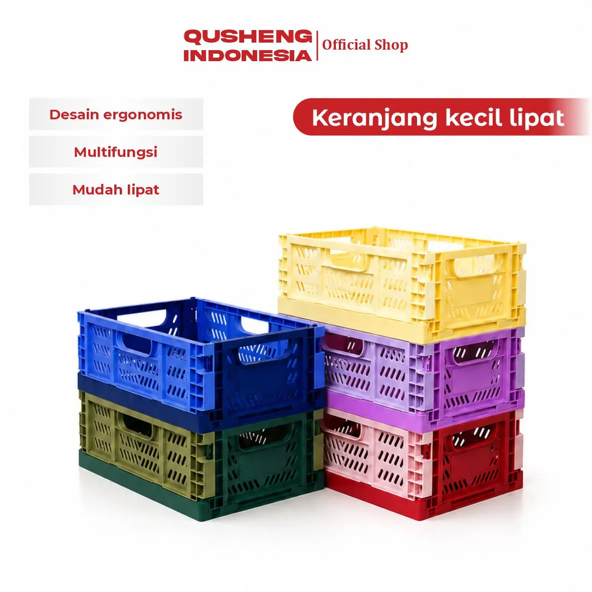 STORAGE LIPAT - STACKABLE - KERANJANG LIPAT WARNA-WARNI - KERANJANG STACK - SIZE KECIL