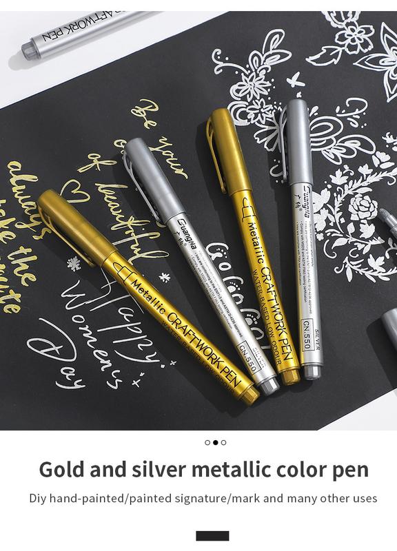 Product Introduction of JIANWU 4Pcs/Set Gold Silver Metallic Color Paintbrush Pen Student Drawing Highlighter Markers Writing School Supplies Stationery 4