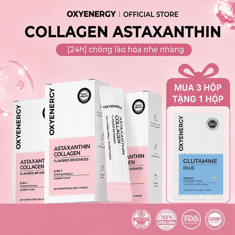 Oxyenergy Nước Uống Collagen Astaxanthin - Giúp Làm Sáng Da, Chống Oxy Hóa & Bổ Sung Collagen | Chính Hãng Có Chứng Nhận FDA