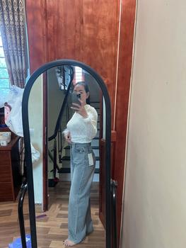 Product Review of Quần jeans nữ Ống suông Vải Qc phối thêu thỏ màu xanh nhạt basic (S-2XL) Q1339 dài 105cm Women from T**3 1