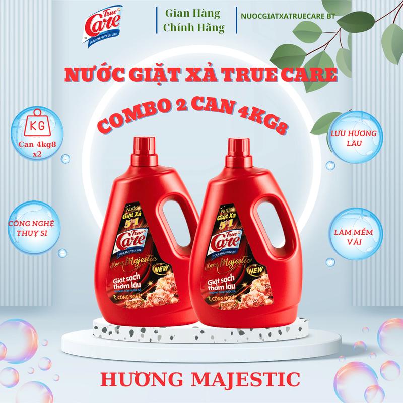 Combo 2 can Nước giặt xả True Care 5IN1 can 4,8kg trắng sạch quần áo gấp đôi hạt lưu hương thơm lâu mềm vải