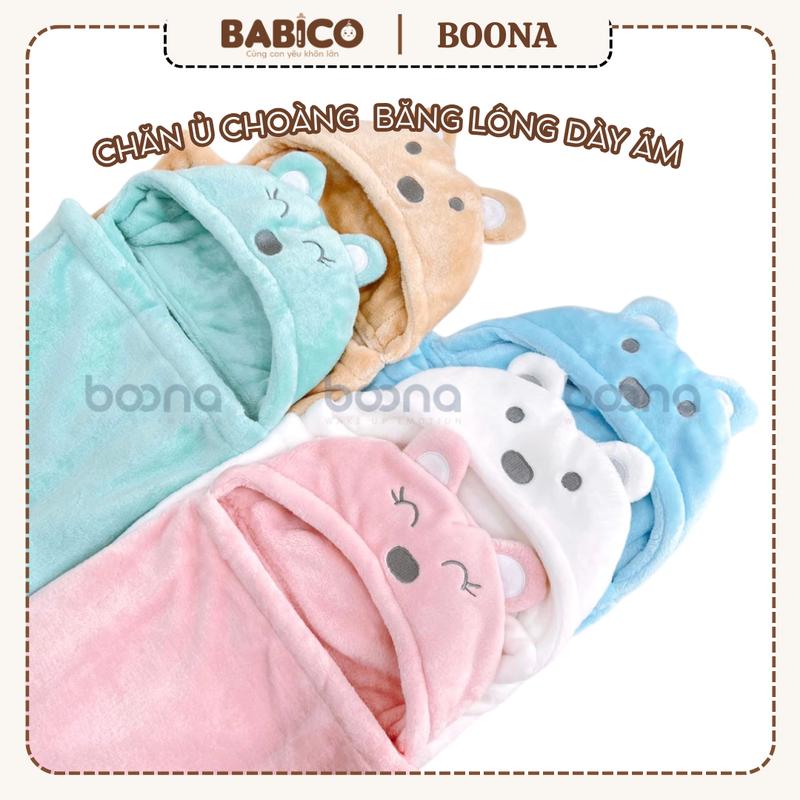  Chăn ủ Gấu Ủ choàng băng lông BOONA cao cấp cho bé sơ sinh siêu mềm dày dặn ấm áp mùa Thu đông 
