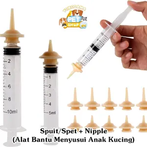 Spuit/Spet + Nipple | Alat Bantu Menyusui Untuk Anak Kucing Baru Lahir