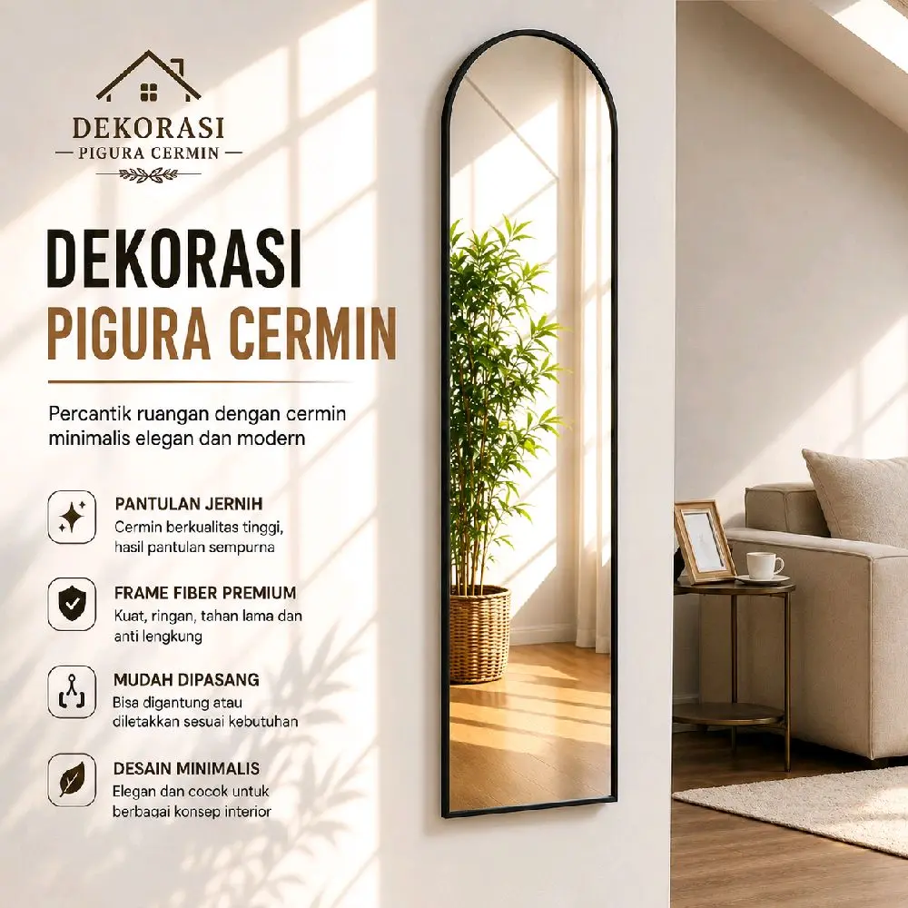 [ GRATIS PACKINGKAYU ] Cermin Gantung Minimalis Aesthetic | Cermin Oval Fullbody 122 x 30cm