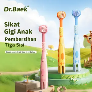 Dr.Baek Bentuk jerapah Sikat Gigi Gajah Menggemaskan untuk Anak-Anak 3 Sisi 1 Kemasan 3 Buah Cocok Usia 3-12 Tahun Pembersihan Efektif Mulut Pencuci Gusi
