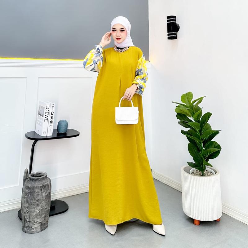 Alesia Dress crinkle mix rayon viscose muslim wanita Viral kekinian Santai Nyaman Airflow Gamis Textured Woven Fabric White Murah Tapi Mewah Lebaran Zipper Remaja crinkle airflow bisa dicuci dengan mesin kondangan 4