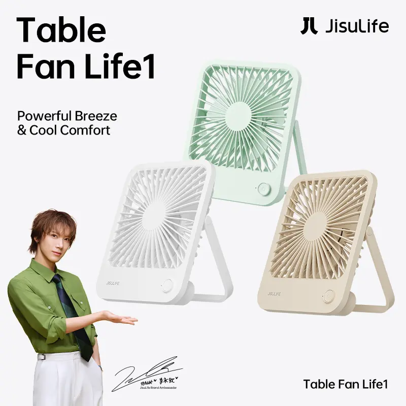 JISULIFE Table Fan Life1 Personal Fan 4 Speeds Strong Wind Rechargeable Table Electric Fan Portable Mini Suitable For Office Dormitory Camping