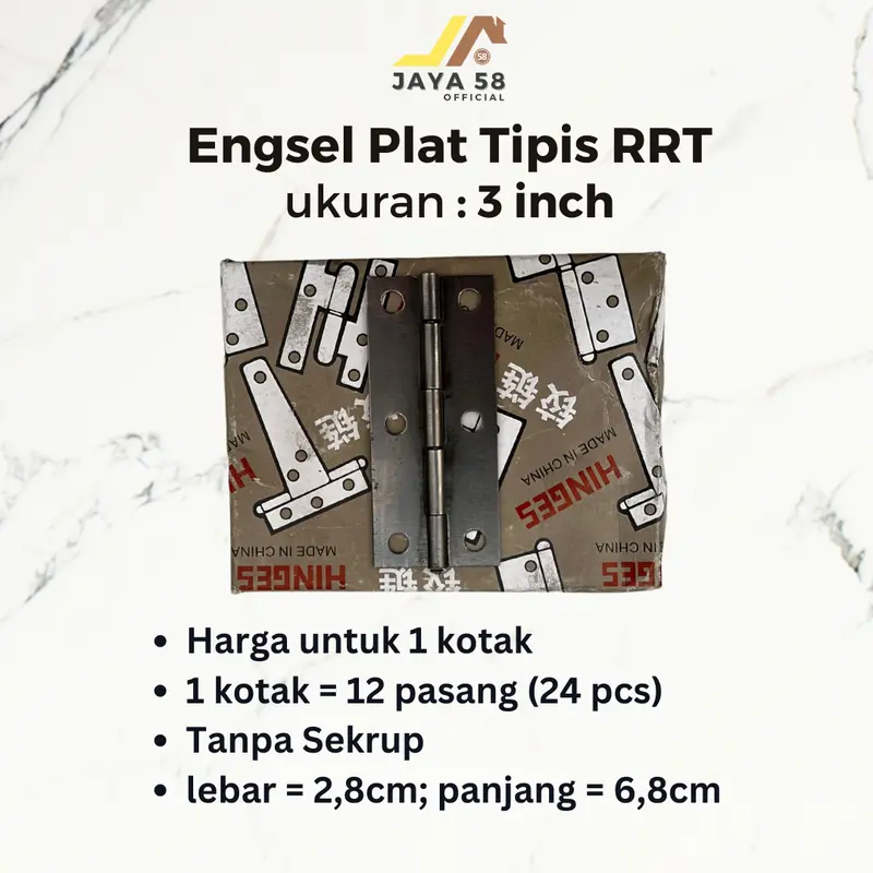[1 kotak 24 pcs] Engsel Tipis Plat Besi Engsel Kupu RRT 1.5" 2" 2.5" 3" 4" Inch Engsel Lemari Kecil 6