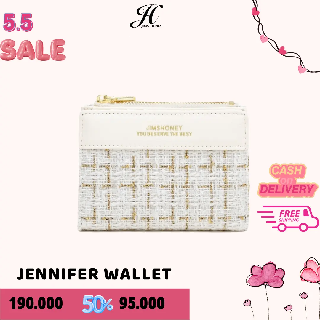Dompet Lipat Wanita Tweed Zipper Ruang Kartu Uang Koin Jennifer Jims Honey