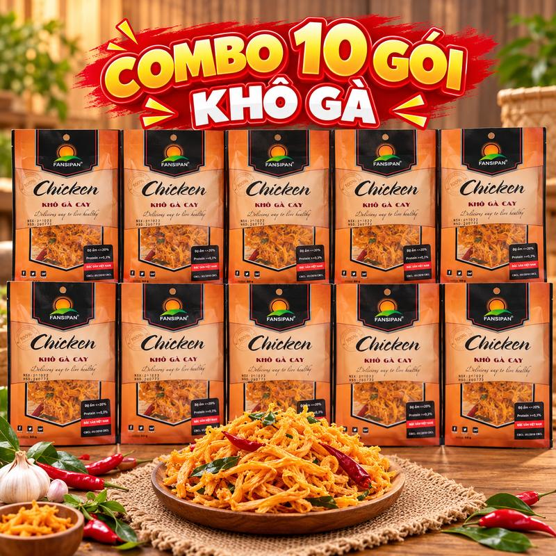 Combo 10 Gói Khô Gà Cay Fansipan 50g – Tổng 500g