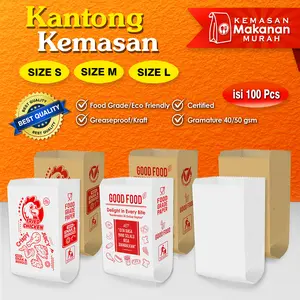 Isi 100 Pcs Kantong Kemasan Makanan Size S M L | Bungkus Fried Chicken & Universal - Greaseproof 40 Gsm & Kraft 50 Gsm