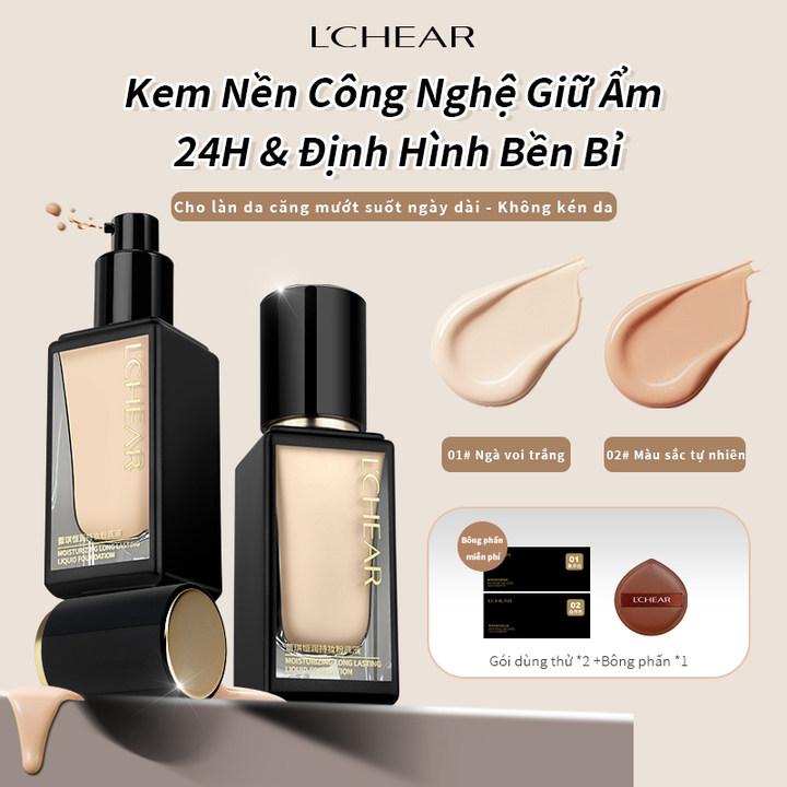 Kem Nền Dạng Lỏng Dưỡng Ẩm Lâu Trôi, L'CHEAR, Che Phủ Cao, Kiểm Soát Dầu, Hiệu Ứng Lì Không Khí, Kem Nền 30ML, Tặng Kèm Gói Dùng Thử Mút Đánh Phấn Miễn Phí